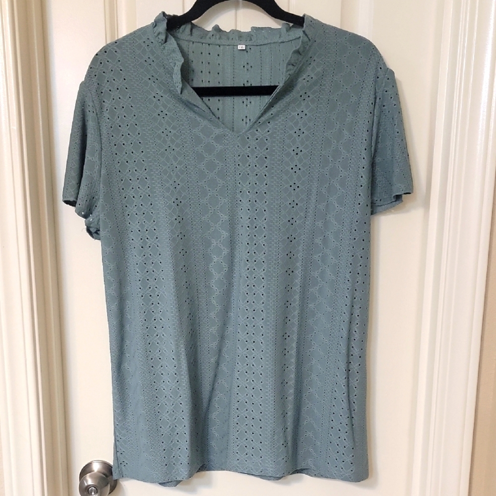 Elegant Teal Eyelet Women's Top